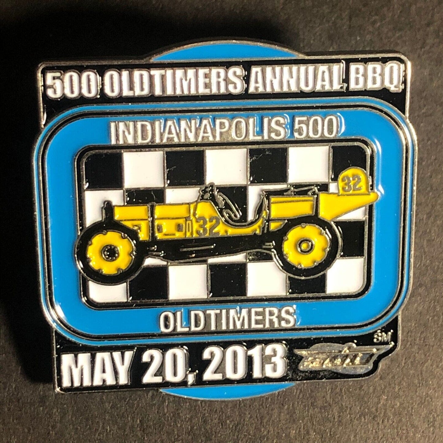 2013 Indy 500 Oldtimers Old Timers Annual BBQ Enameled Lapel Hat Pin NOS Scarce