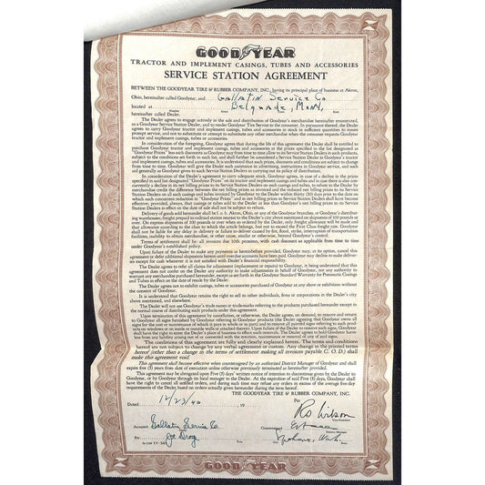 Belgrade, MT Gallatin Service 1941 Goodyear Tire Service Station Agreement Cert+
