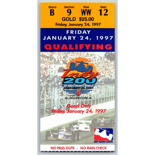 1997 Indy 200 Walt Disney World Friday 1/24 Qualifying Ticket Stub - Seat 12
