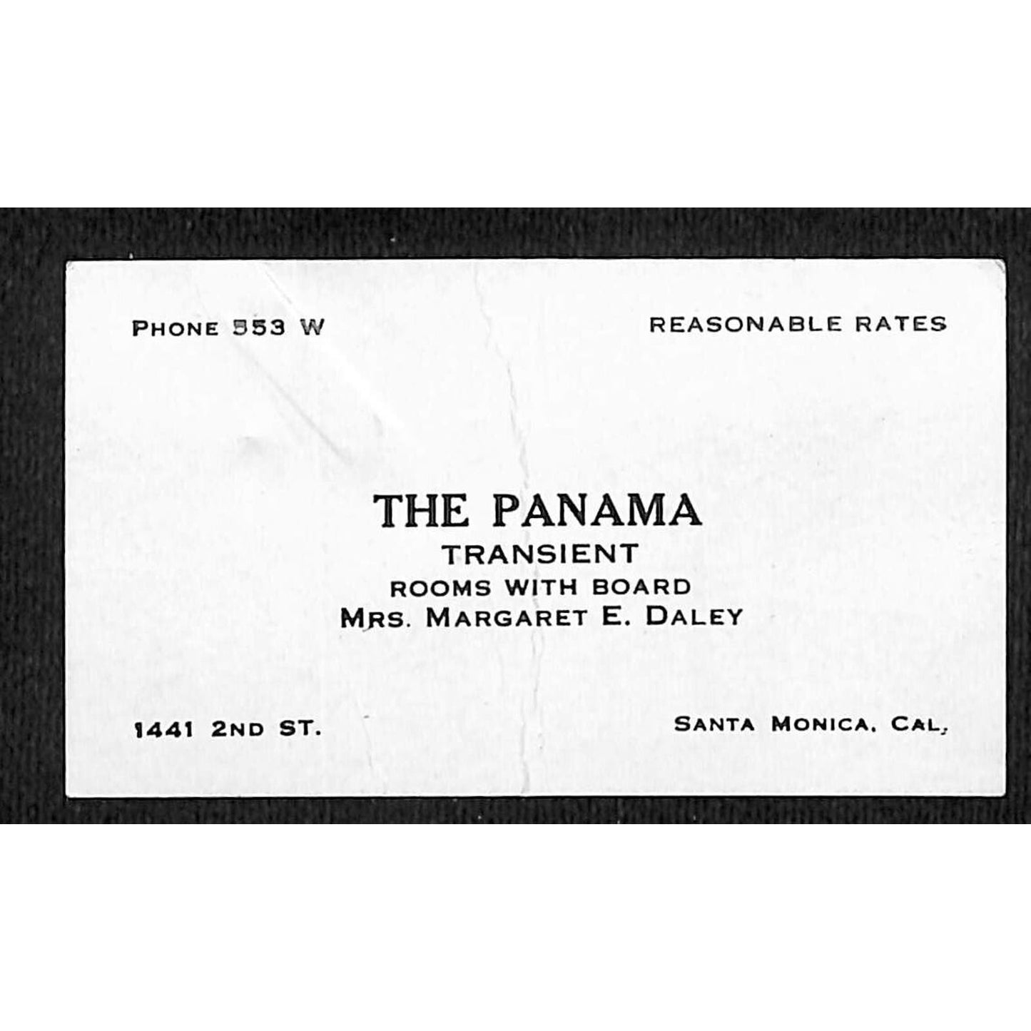"The Panama" Transient (Hotel) c1917 Santa Monica Business Card