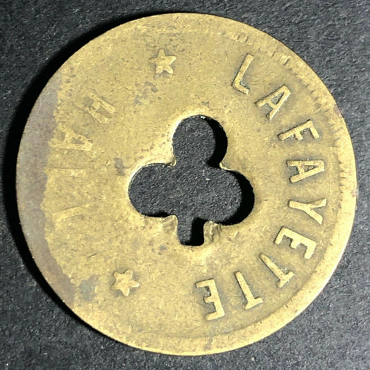 24.5mm Brass Lafayette Hall (Saloon Sacramento, CA) Token Clover Shamrock (#22)