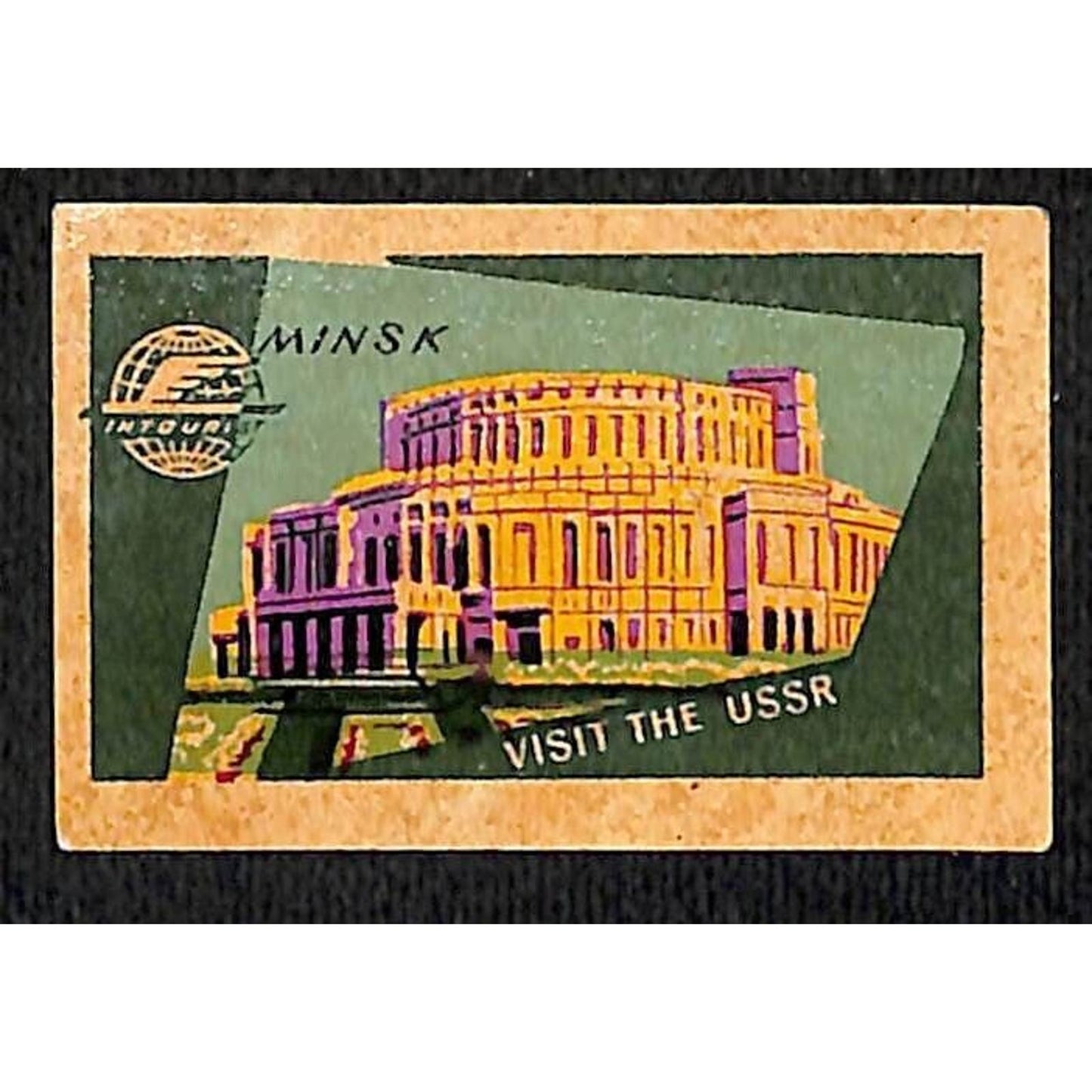 Vintage Matchbox Label Intourist Visit the USSR - Minsk c1955-65