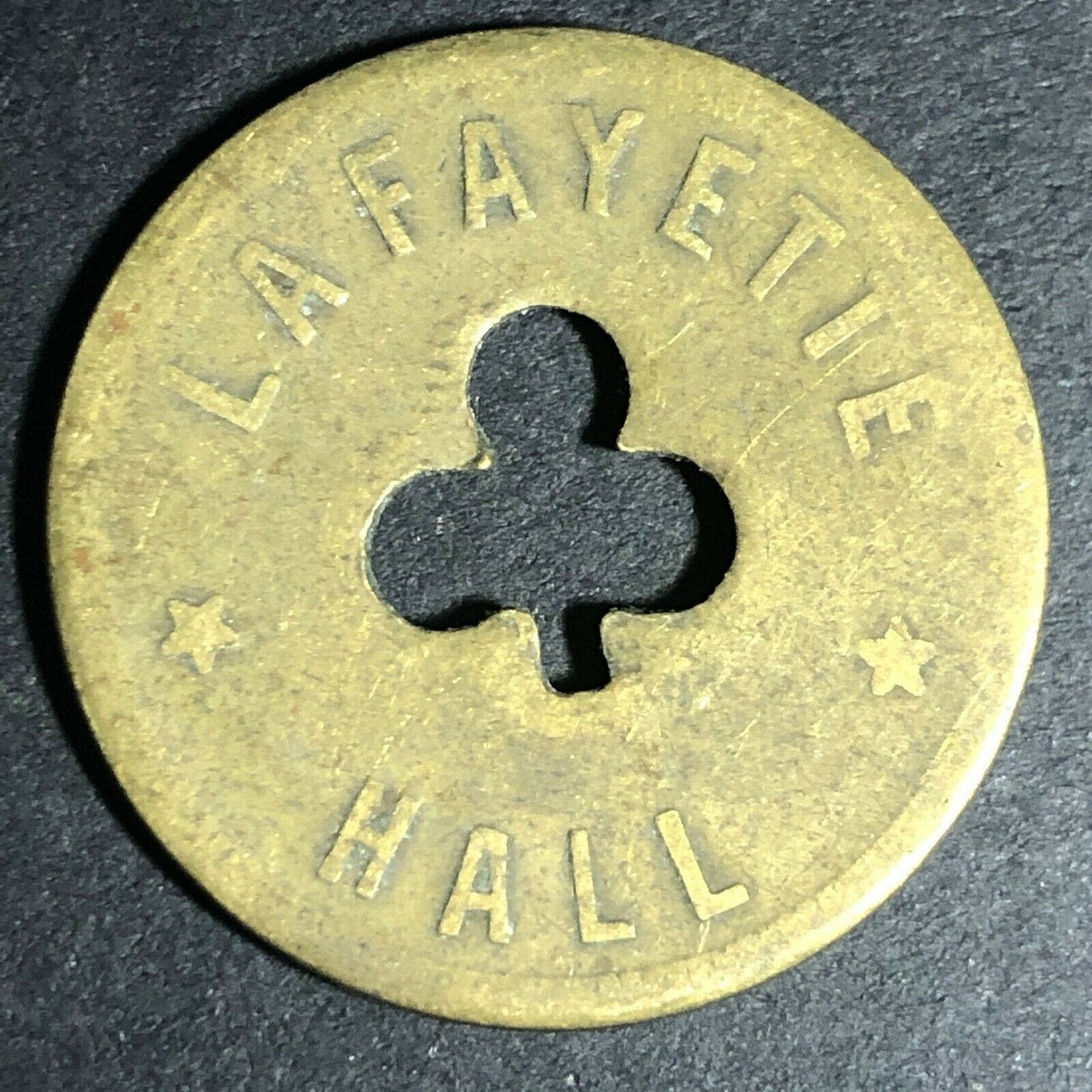 24.5mm Brass Lafayette Hall (Saloon Sacramento, CA) Token Clover Shamrock (#3)