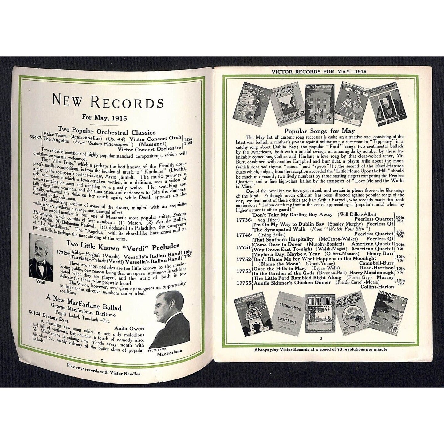 New Victor Records Catalog Supplement May 1915 Lyon & Healy Chicago 23pp. Scarce