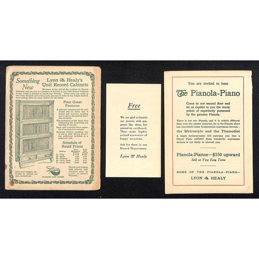 Lyon & Healy Chicago Postal Mailer Envelope w/ Victrola & Pianola Cards 1913