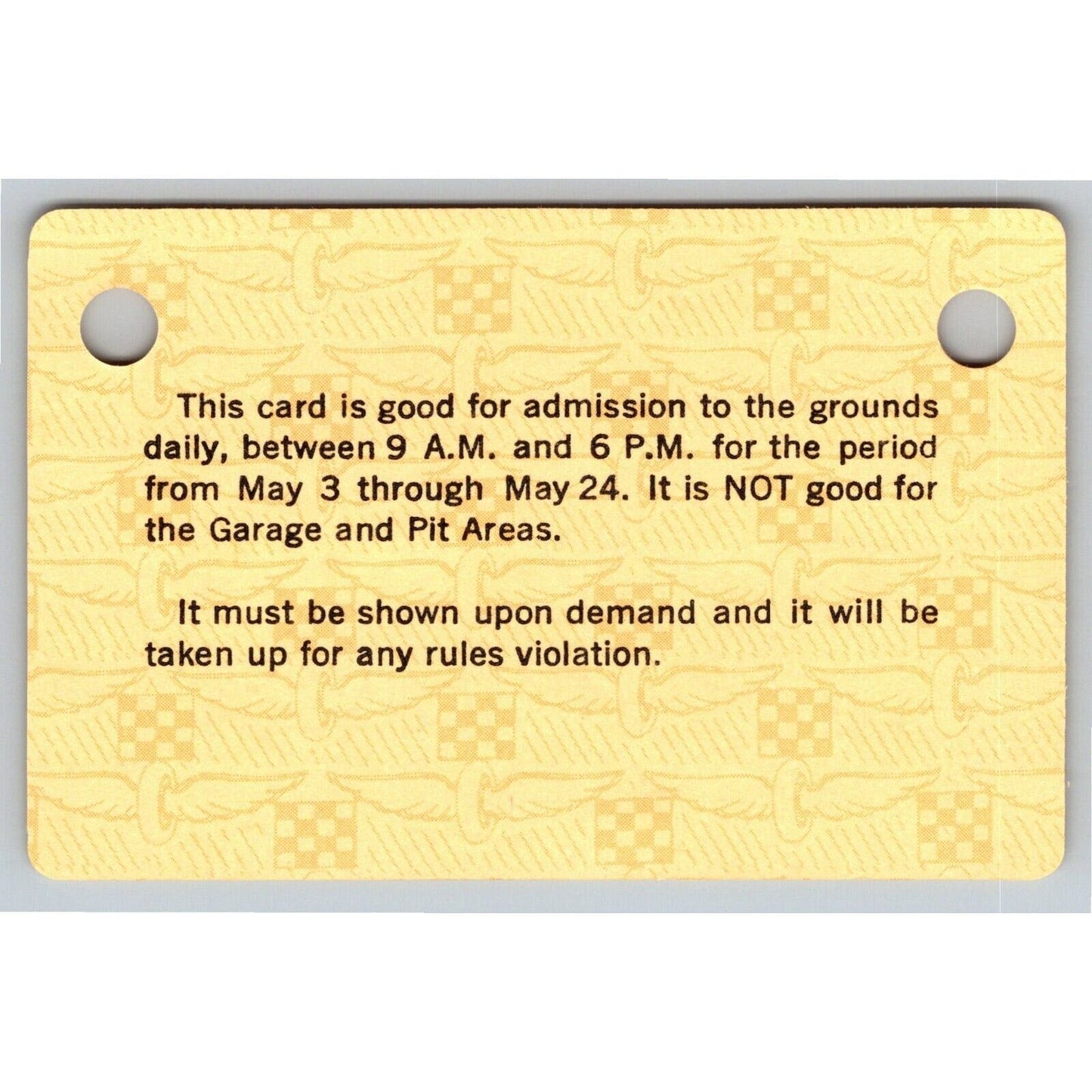 1980 Indy 500 Season Grounds Admission Ticket Pass Card Indianapolis IMS - VGC