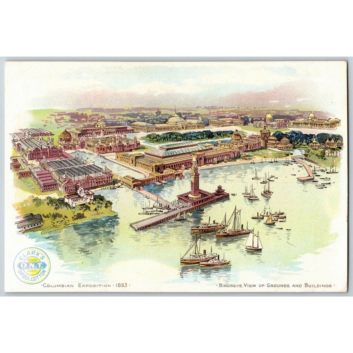 Large 1893 Chicago Fair Trade Card O.N.T. Clark's Spool Cotton Needles Threads