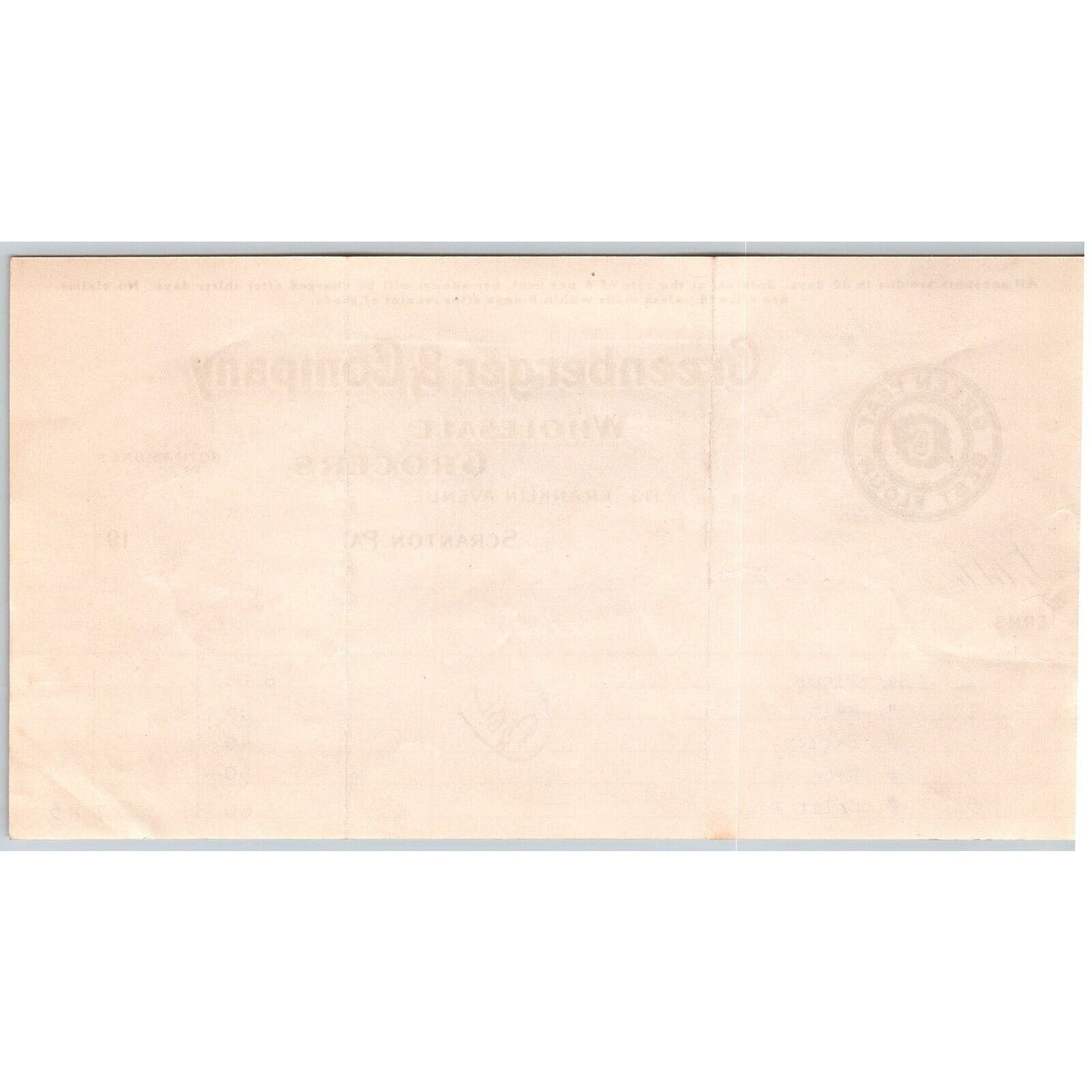 Scranton, PA Greenberger & Co. Grocers 1918 "C.B. Engel" Billhead Salt Flour