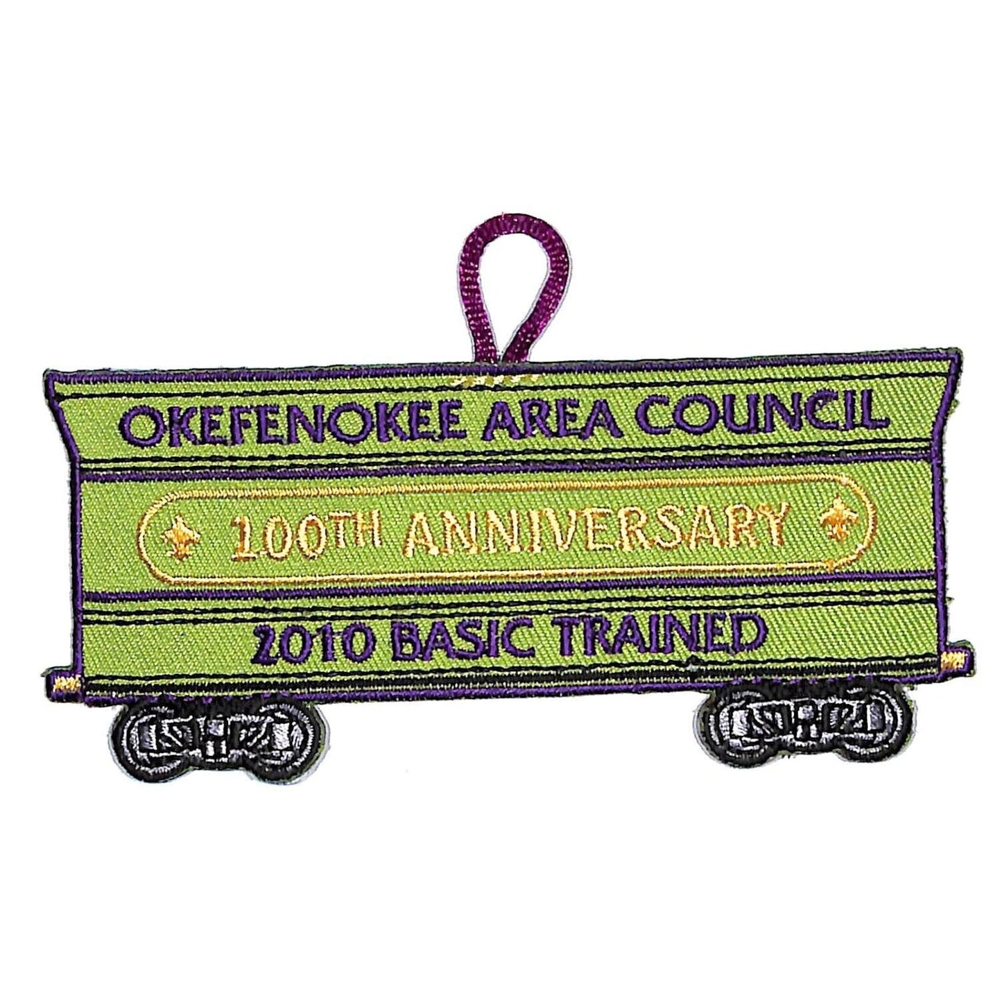 BSA Patch Okefenokee Area Council 100th Anniv. Railroad Car 2010 Basic Trained