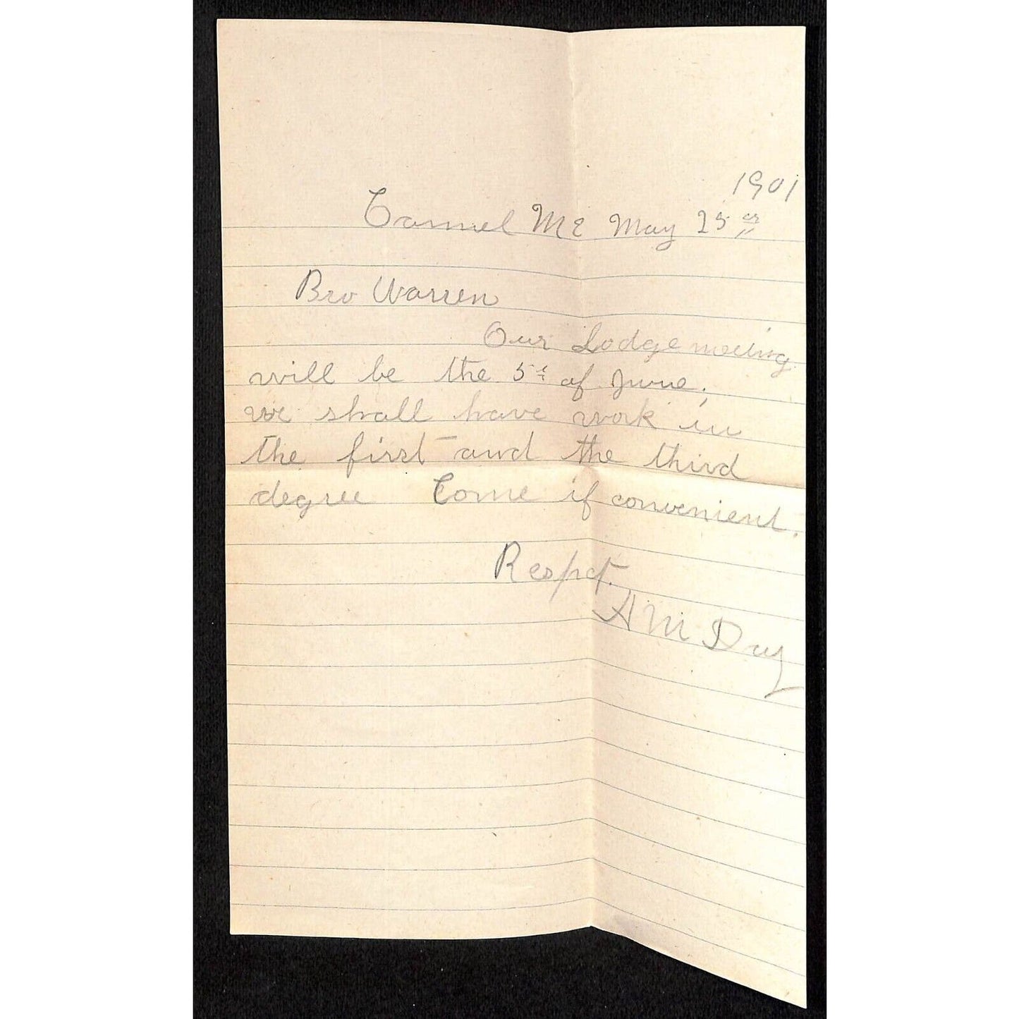 Newburgh, ME Amos W. Knowlton* 1901 ALS - "Brother Amos" re: Lodge Meeting