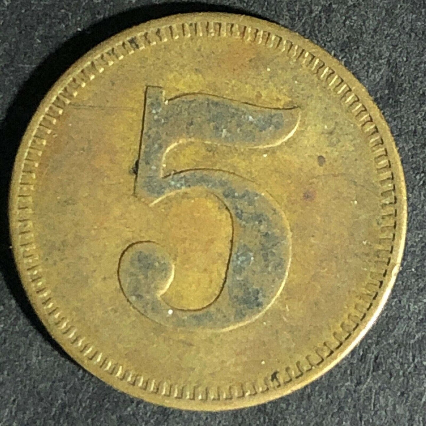 Vintage Brass "5" Token 21.12mm