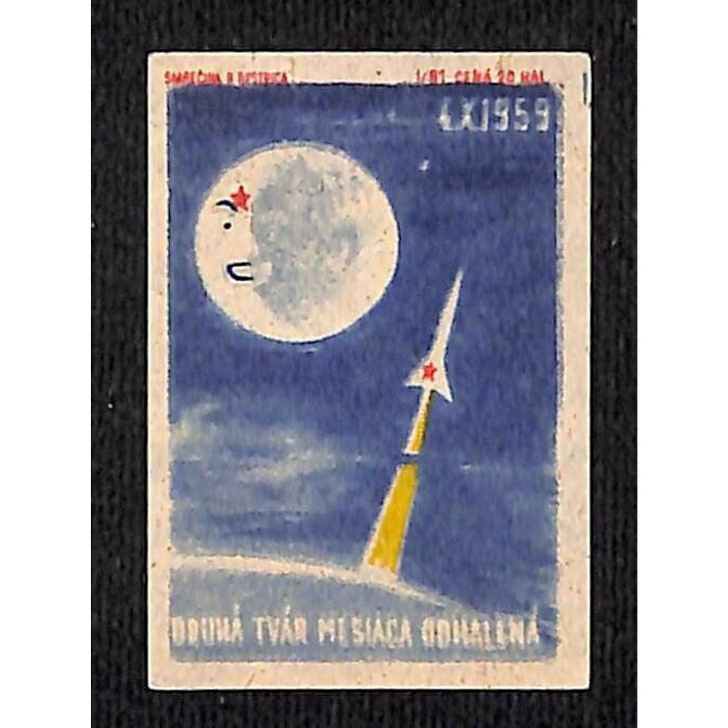Vintage Matchbox Label Rocket Moon Cresent Space Program c1950's-60's