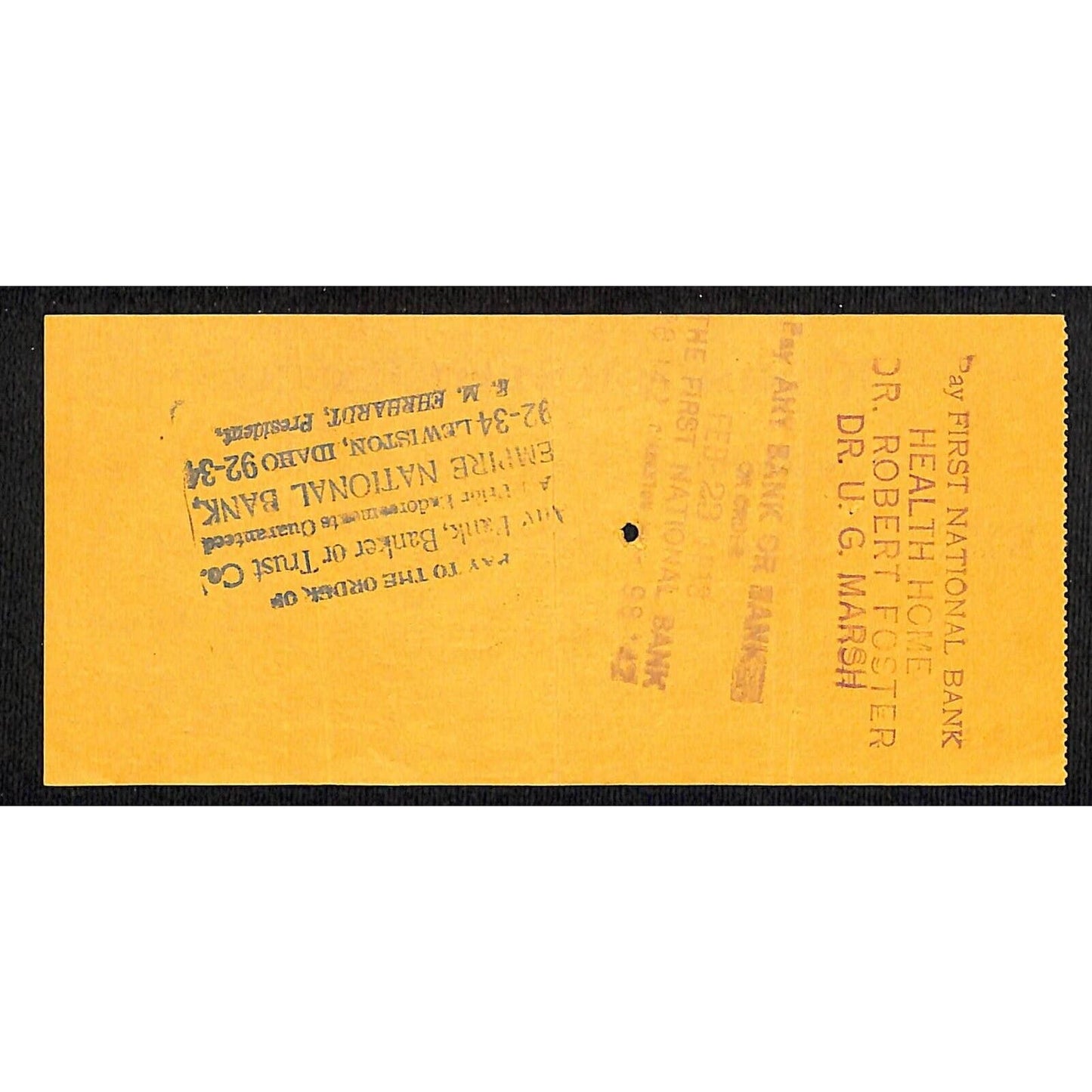 Kendrick State Bank - Idaho $20 Bank Check 1918