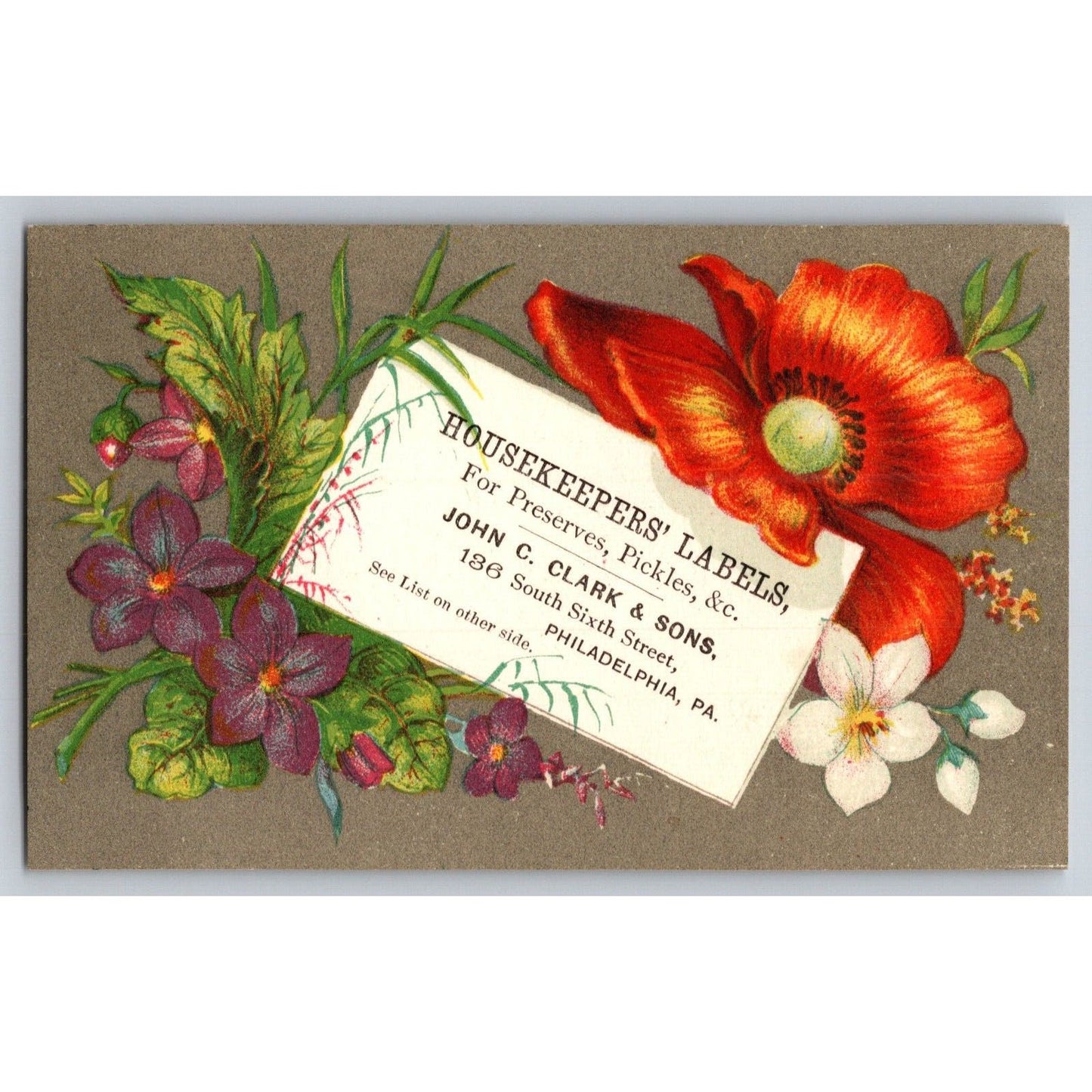 John C. Clark Philadelphia Housekeeping Labels Victorian Trade Card Preserves