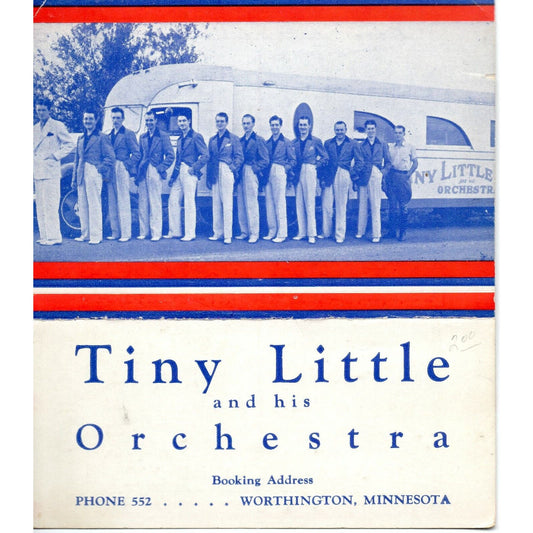 c1940's Tiny Little and His Orchestra Itinerary Card - Worthington, MN