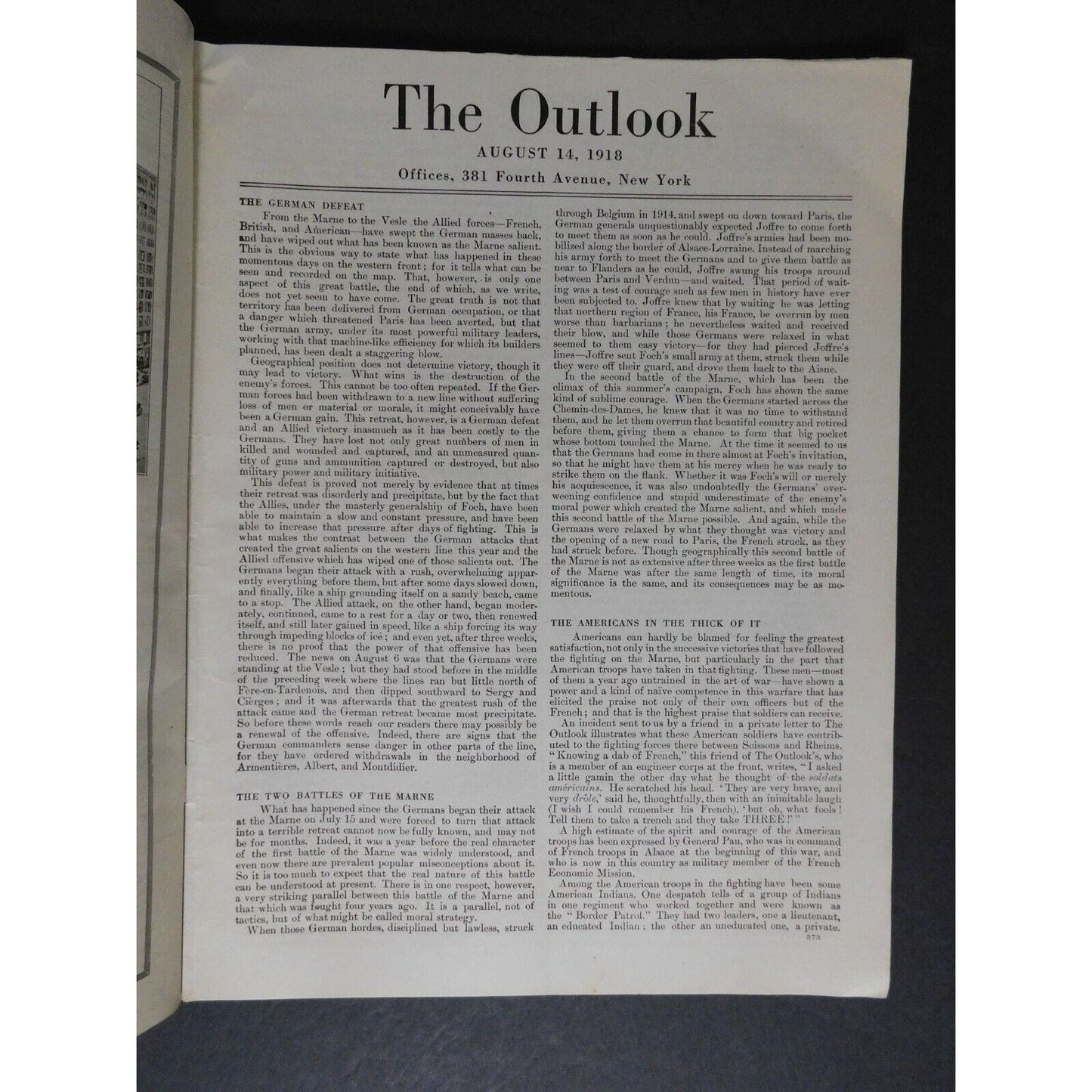 Scarce WWI Era "The Outlook" Aug 14 1918 "The Theft of a Nation" 36pgs.