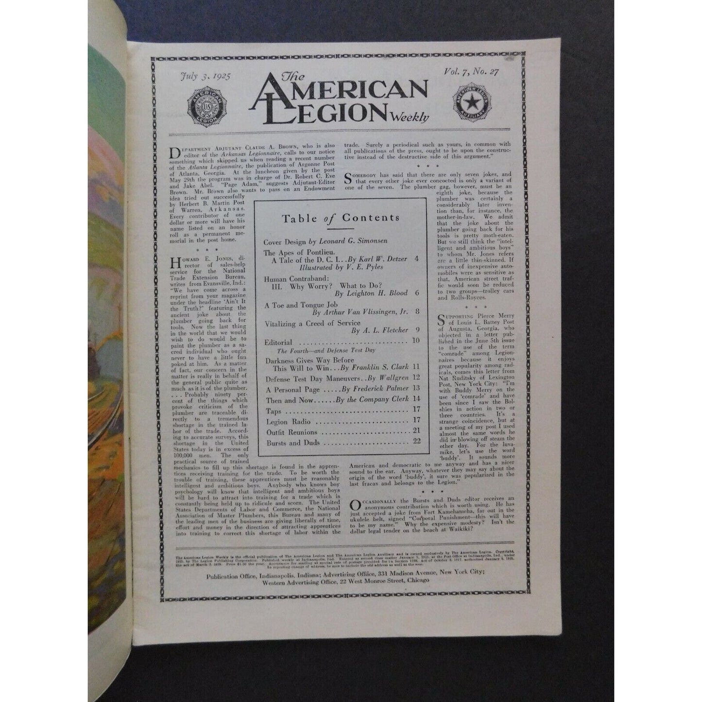 "The American Legion Weekly" July 3 1925 - 22 pgs.