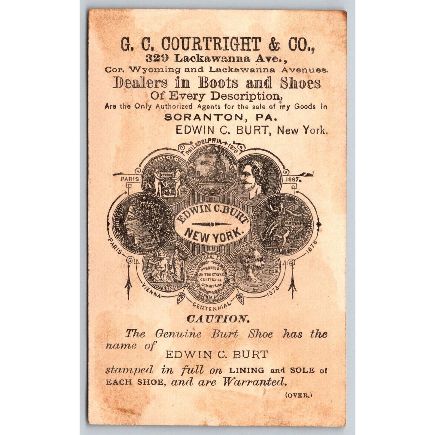 G.C. Courtright Boots Shoes Victorian Trade Card Birds Pull Cupid on Shoe