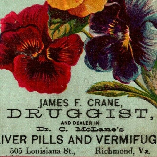 James F. Crane Druggist McLane's Liver Pills Richmond, VA Victorian Trade Card
