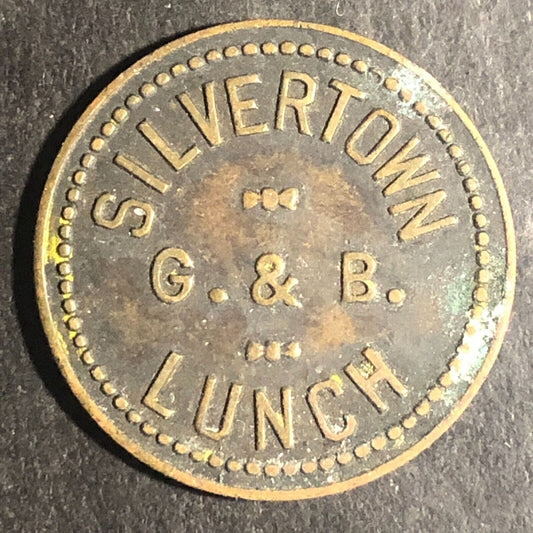 G.B. Silvertown Lunch Akron, OH G/F 10¢ In Trade Brass Token (Est. 1934) Scarce