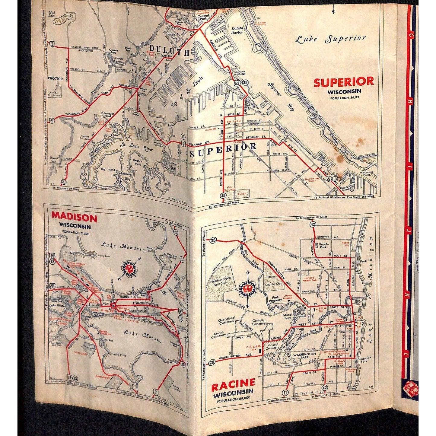 c1930's-40's Standard Oil Company's "Standard Service" Wisconsin Highway Map