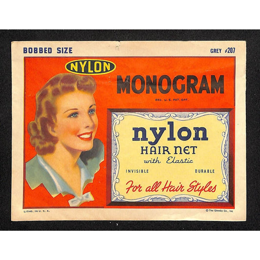 Monogram Nylon Hair Net With Elastic Bobbed Size Grey #207 Envelope VGC
