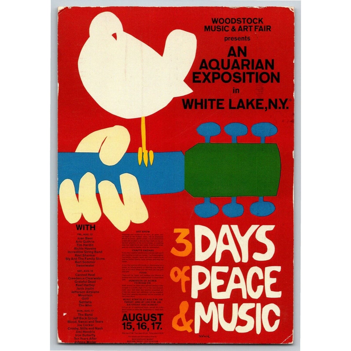 c2000 Woodstock 3 Days of Peace & Music Vintage Postcard