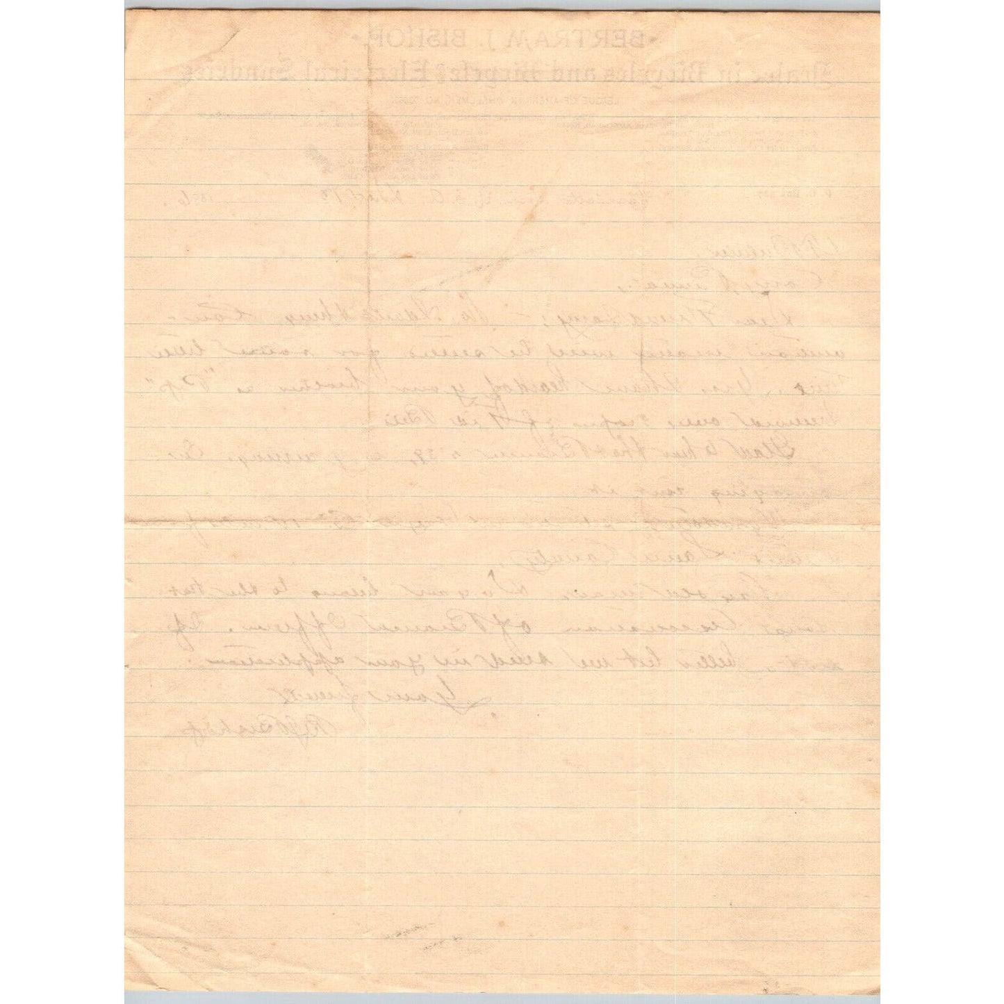 Bertram J. Bishop Bicycles & Electrical Sundries Wyandotte, MI 1896 Letterhead
