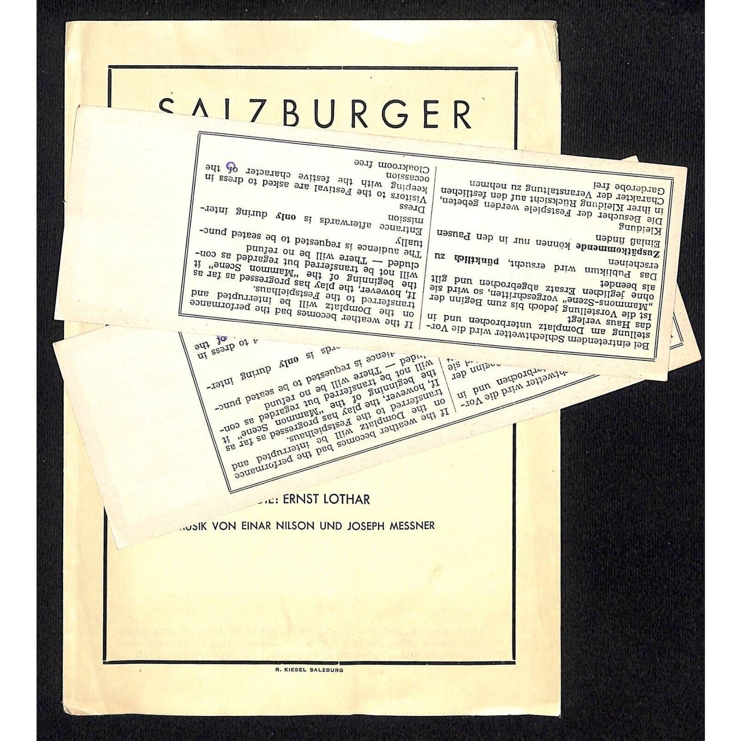 Salzburger Festspiele 1958 Program Hugo von Hofmannsthal Jedermann w/ 2 Tickets