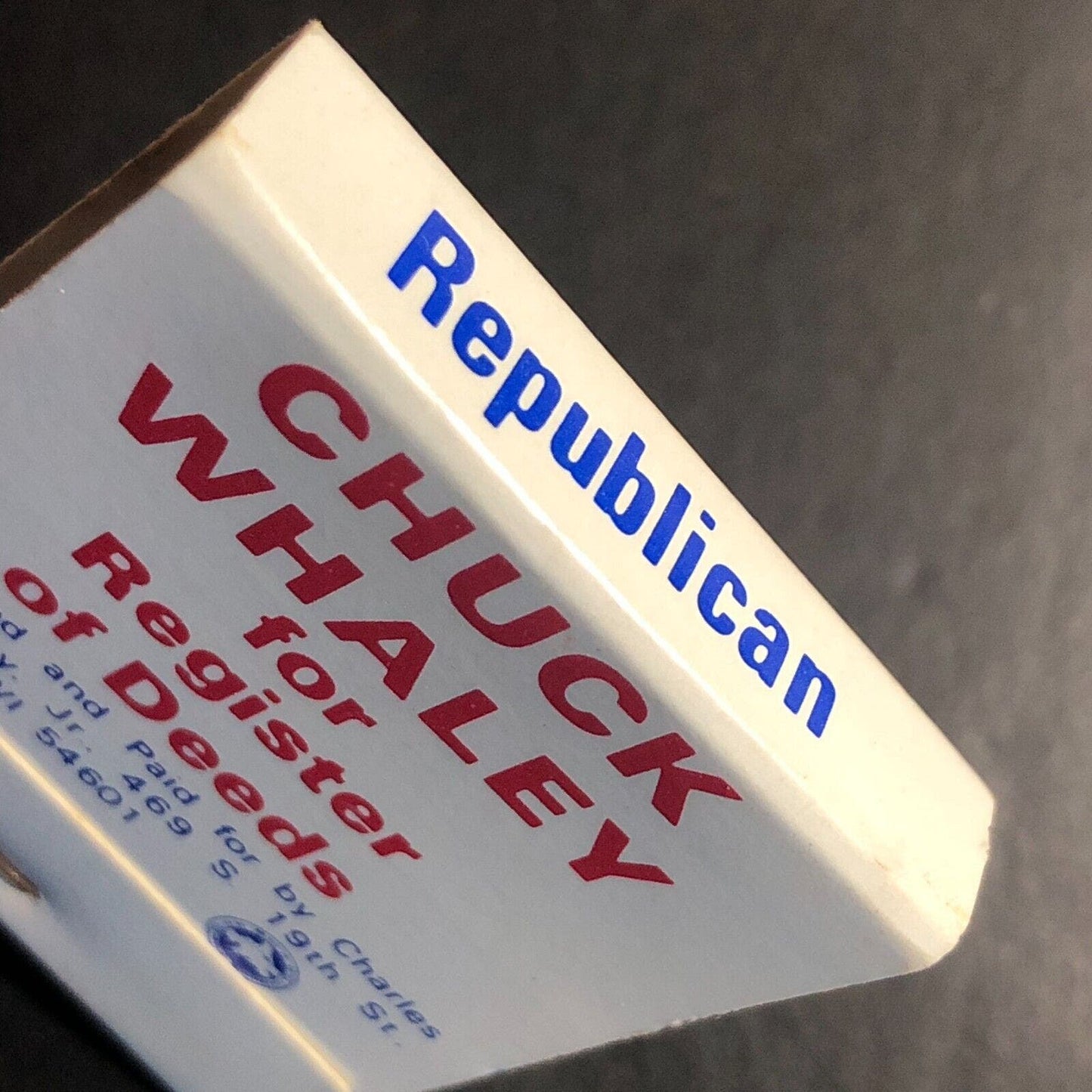 "Vote Republican" Chuck Whaley La Crosse, WI Full Matchbook c1974