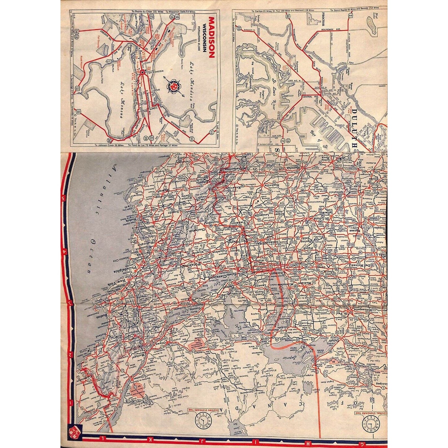 c1930's-40's Standard Oil Company's "Standard Service" Wisconsin Highway Map
