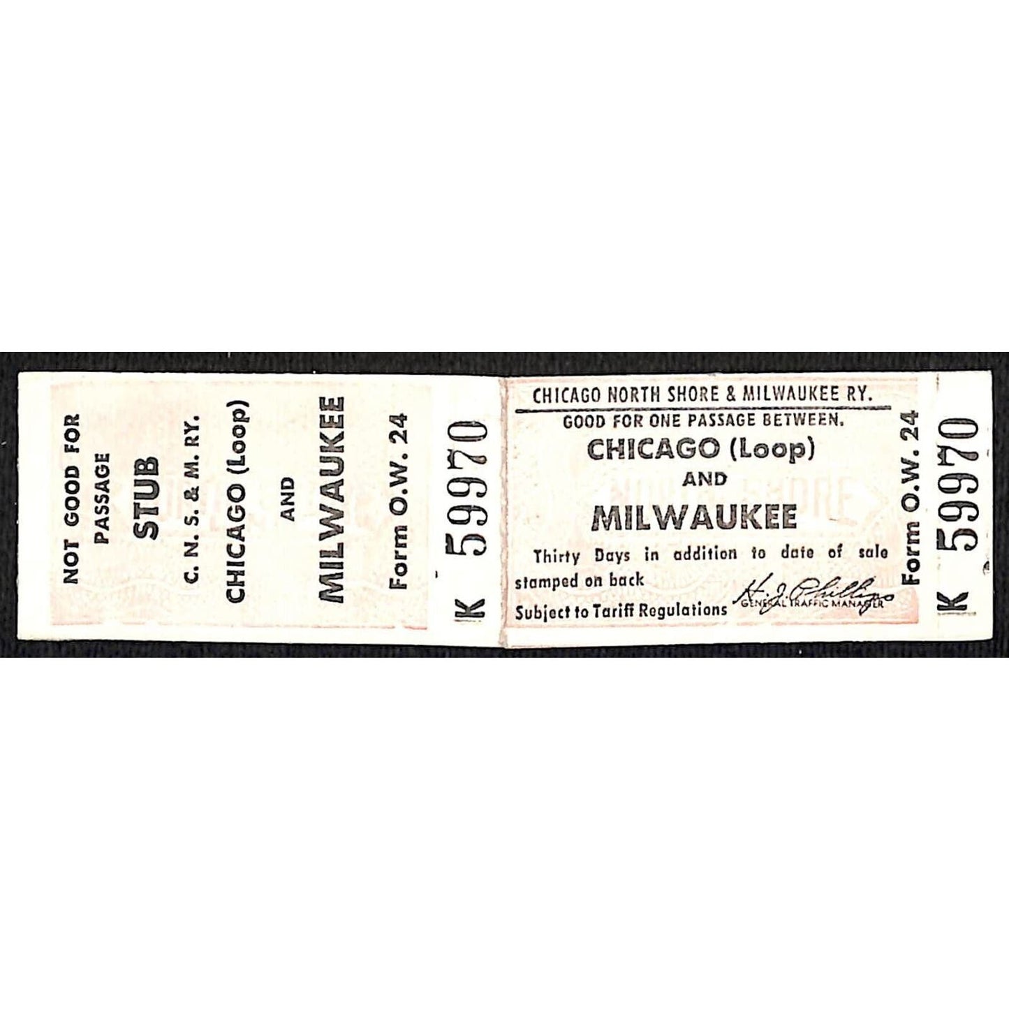 Chicago North Shore & Milwaukee Ry Railroad Ticket Unused #59970