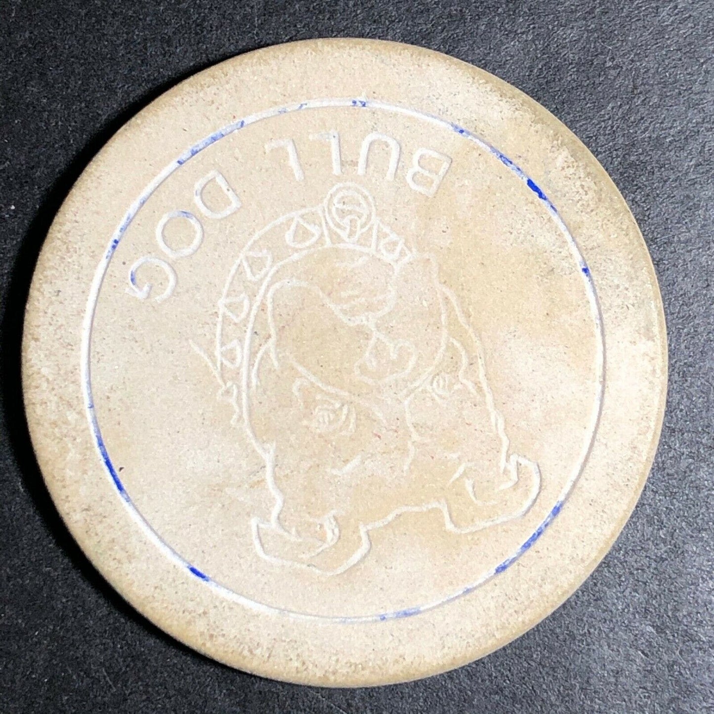 Vintage 37mm Clay Poker Chip - Bull Dog