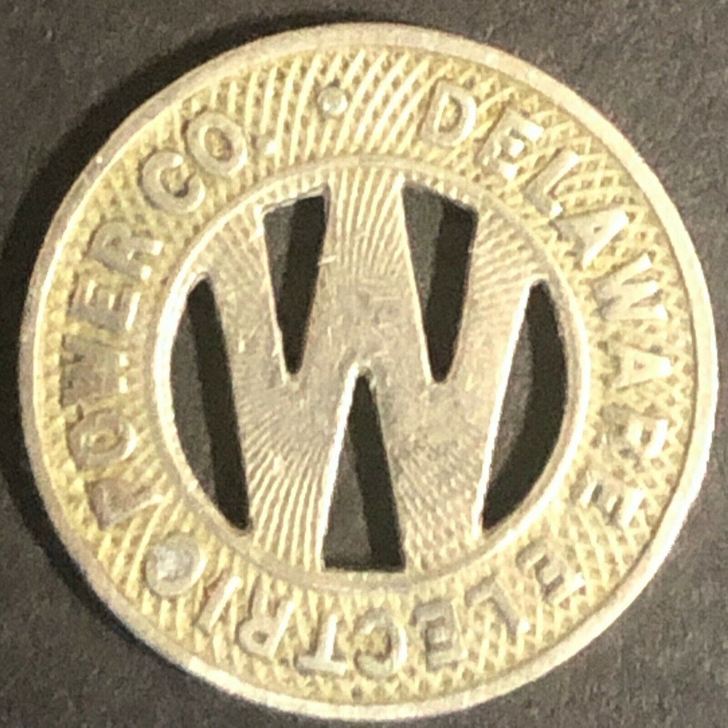 c1930-40's 16mm Delaware Electric Power Co. G/F One Fare Brass Token -Wilmington