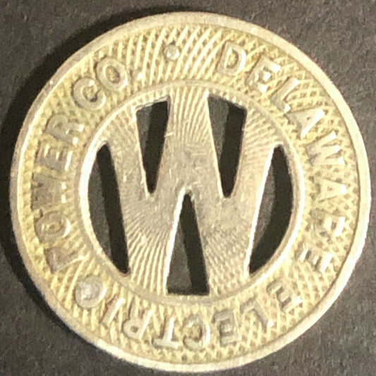 c1930-40's 16mm Delaware Electric Power Co. G/F One Fare Brass Token -Wilmington