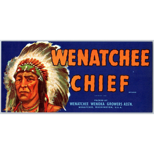 Wenatchee Chief Brand Paper Fruit Crate Label Wenoka Grower NOS VGC c1948-50's