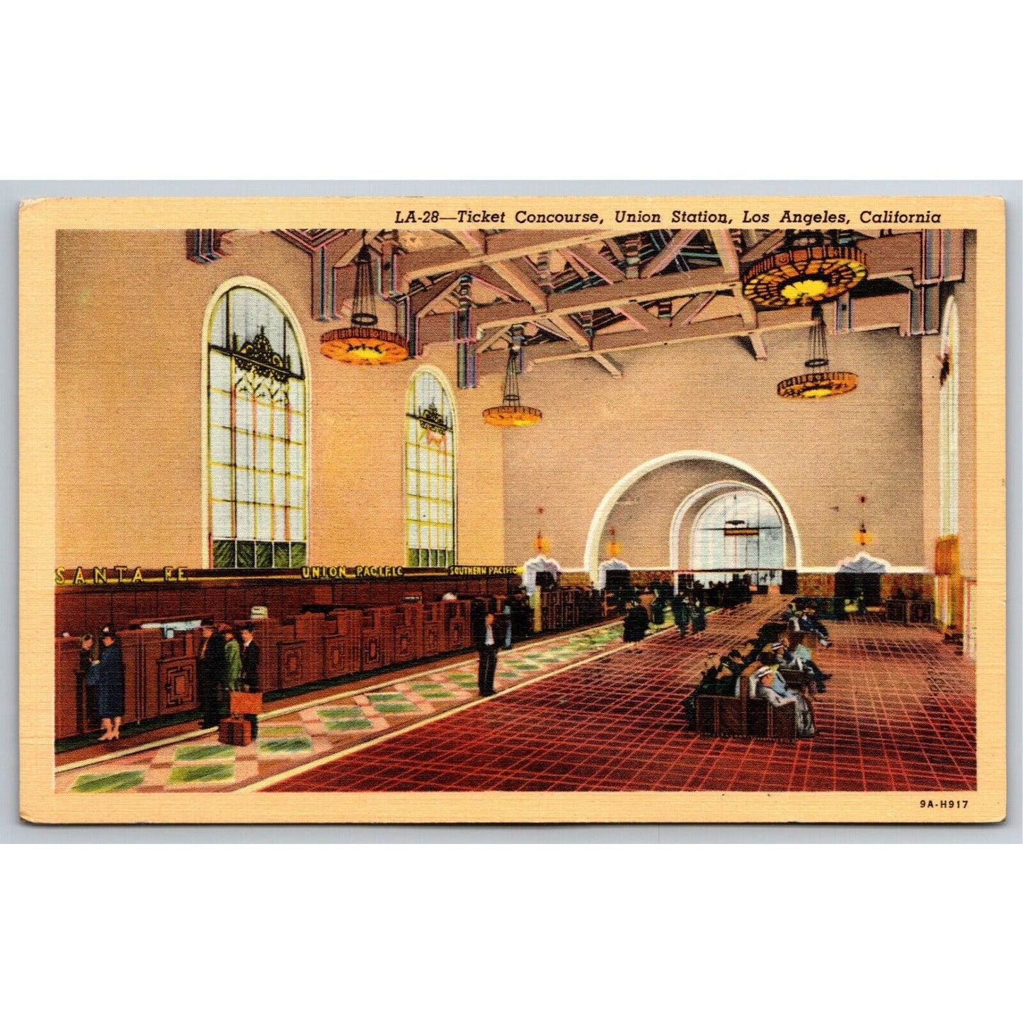 Ticket Concourse Union Station Los Angeles Linen Postcard c1930's-40's VGC