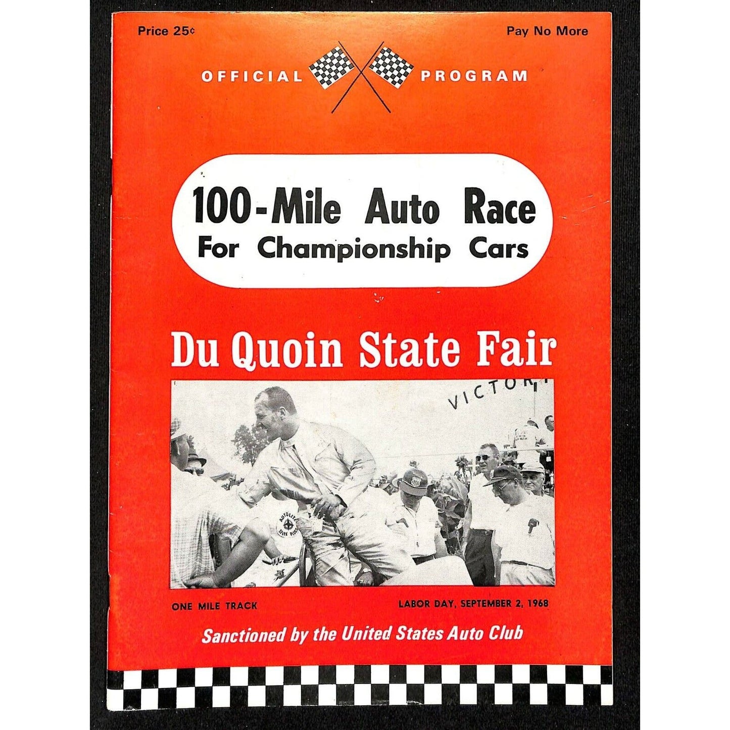 Scarce Sept 21968 USAC Du Quoin State Fair Auto Race Program 100 Mile Champ.