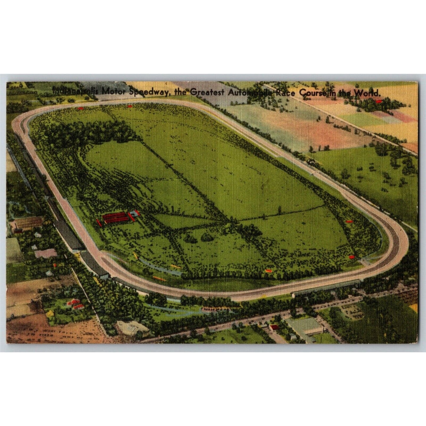 Indy 500 Linen Postcard 1948 "..Greatest Automobile Race Course.." Unposted VGC