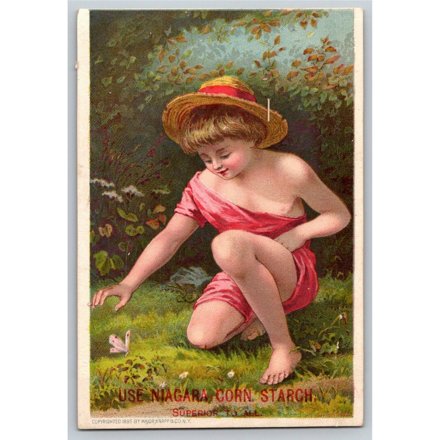 Victorian Trade Card - Niagara Corn Starch - Barefoot Child w/ Butterfly