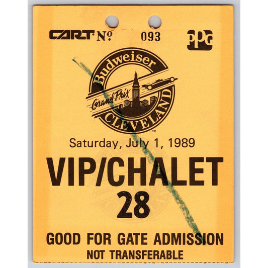 1989 Budweiser Cleveland CART Grand Prix VIP Chalet Parking Pass #093