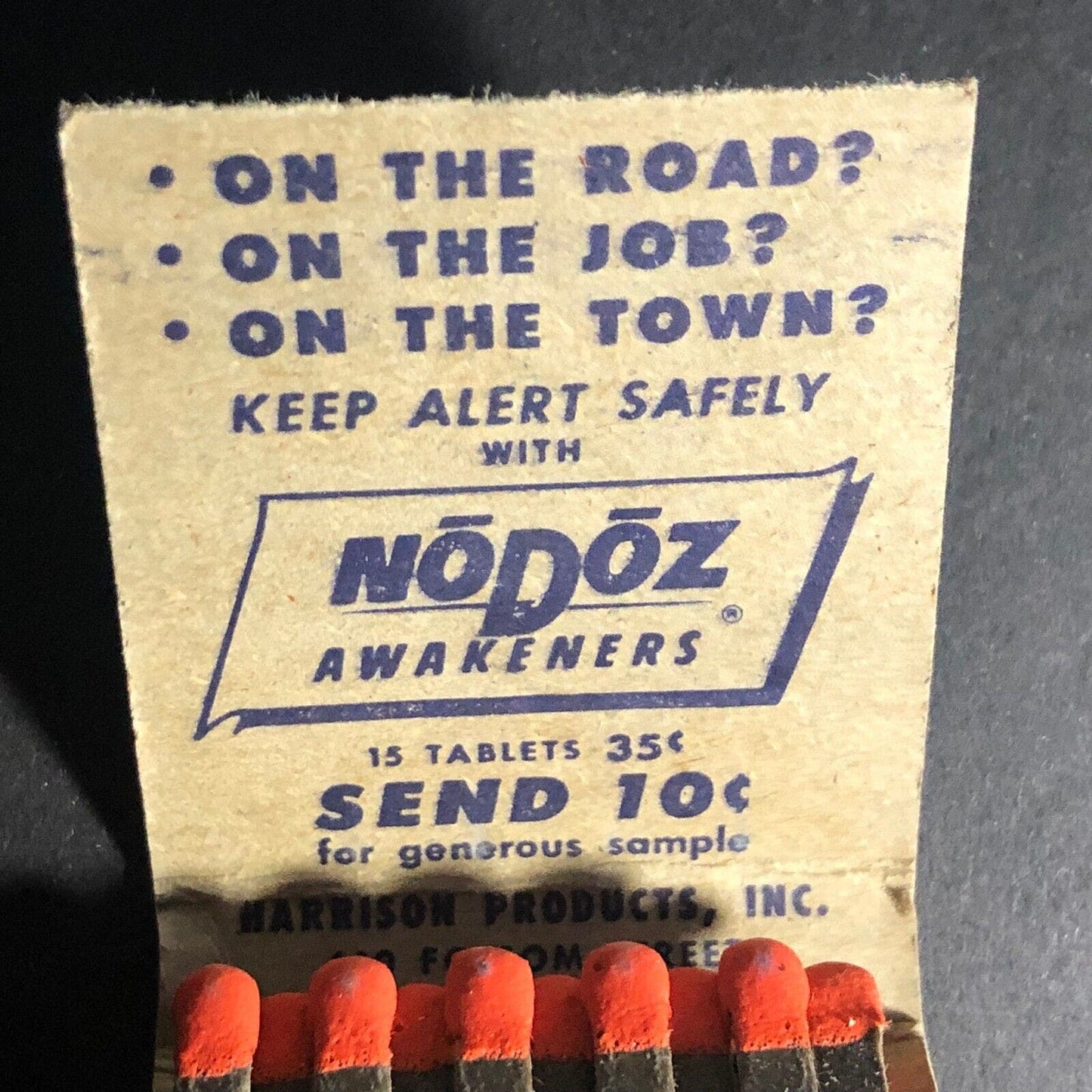 NoDoz Awakeners Full 20-Strike Matchbook c1940's-50's VGC Scarce