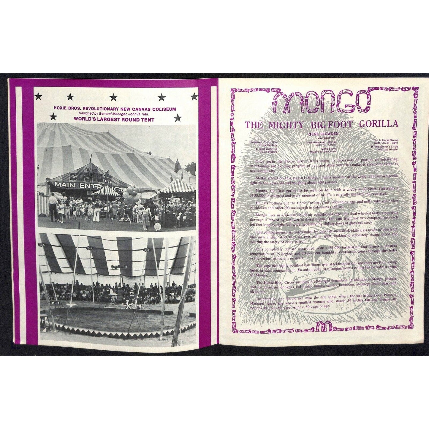 Vintage 1976 Hoxie Bros. Circus Souvenir Program 14pp. w/ Mongo Bigfoot Gorilla