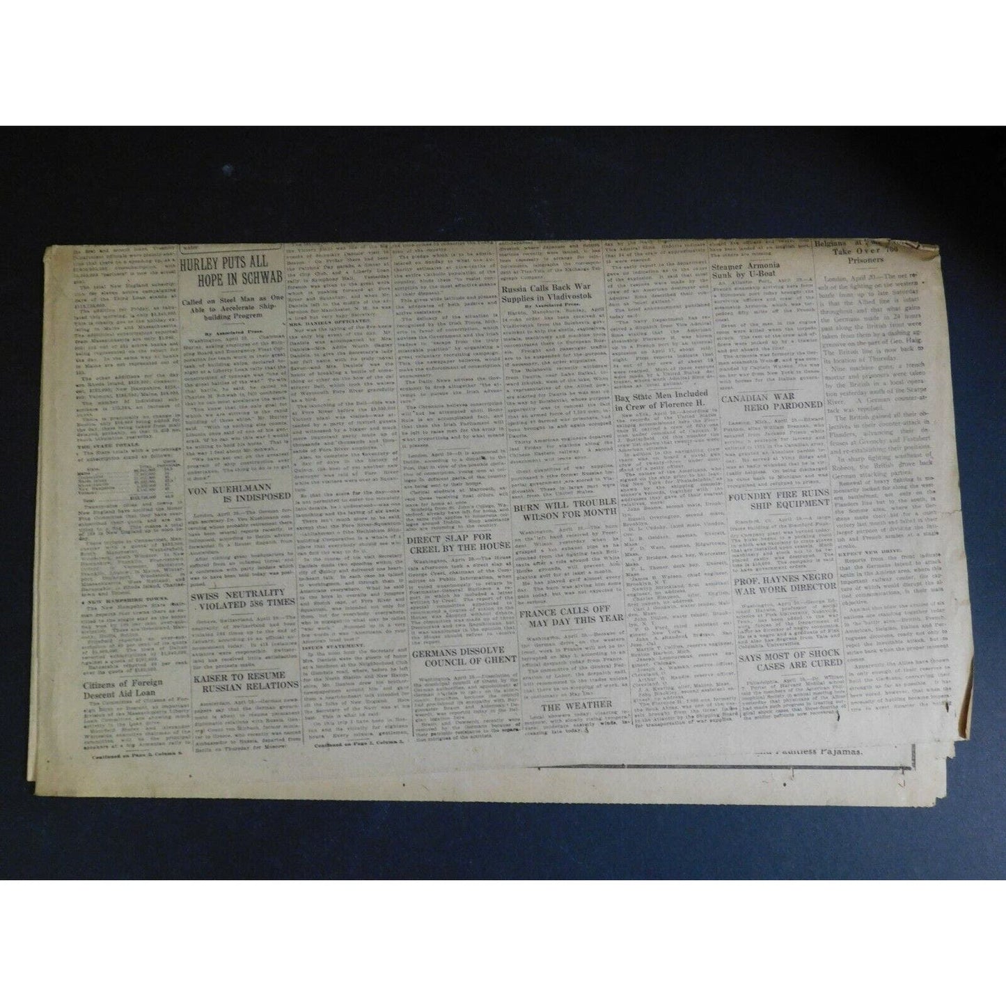 WWI Era Newspaper - Boston Sunday Advertiser - April 21 1918 - 4 pgs.