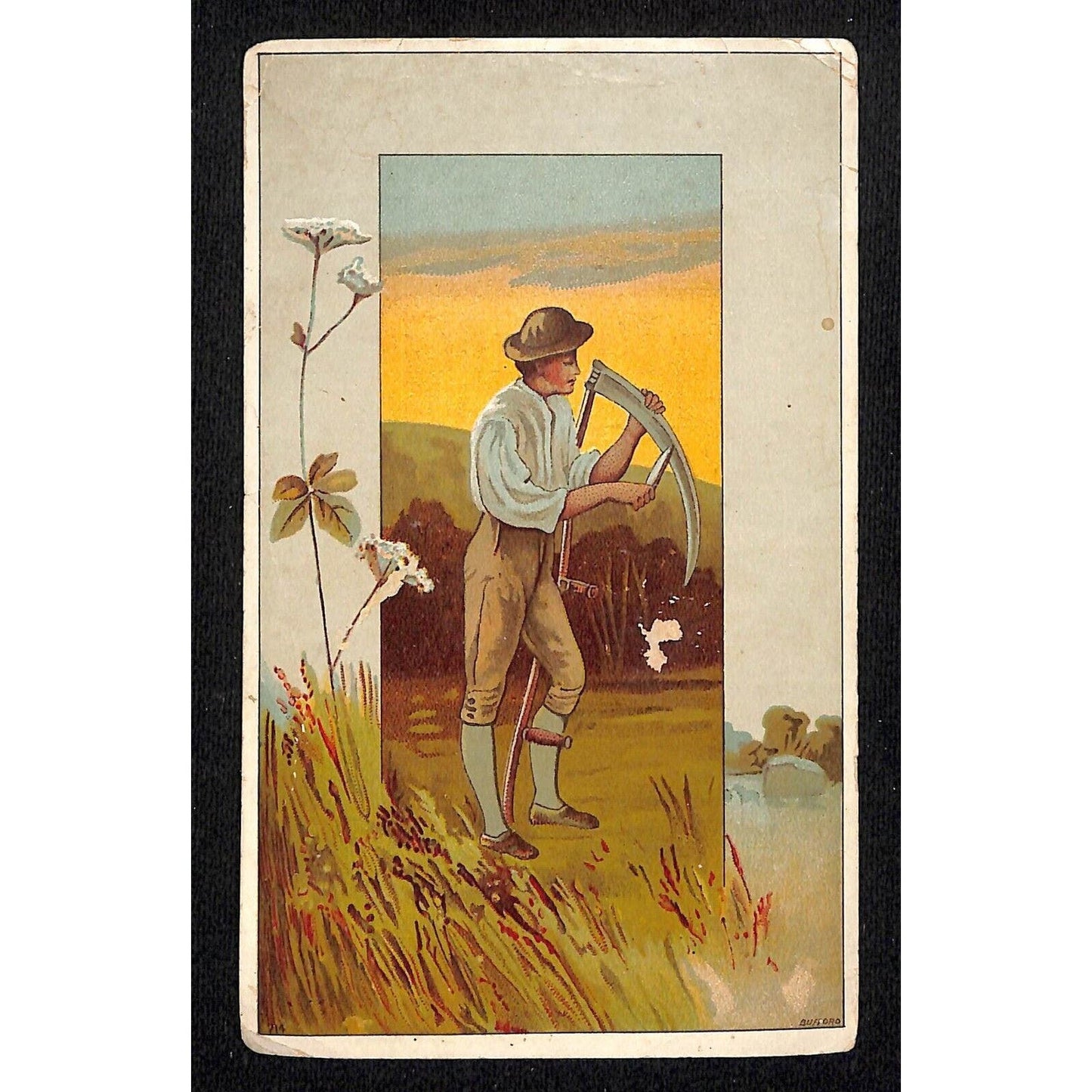 E. Frank Coe's Bone Fertilizer New York City Victorian Trade Card Man w/ Scythe