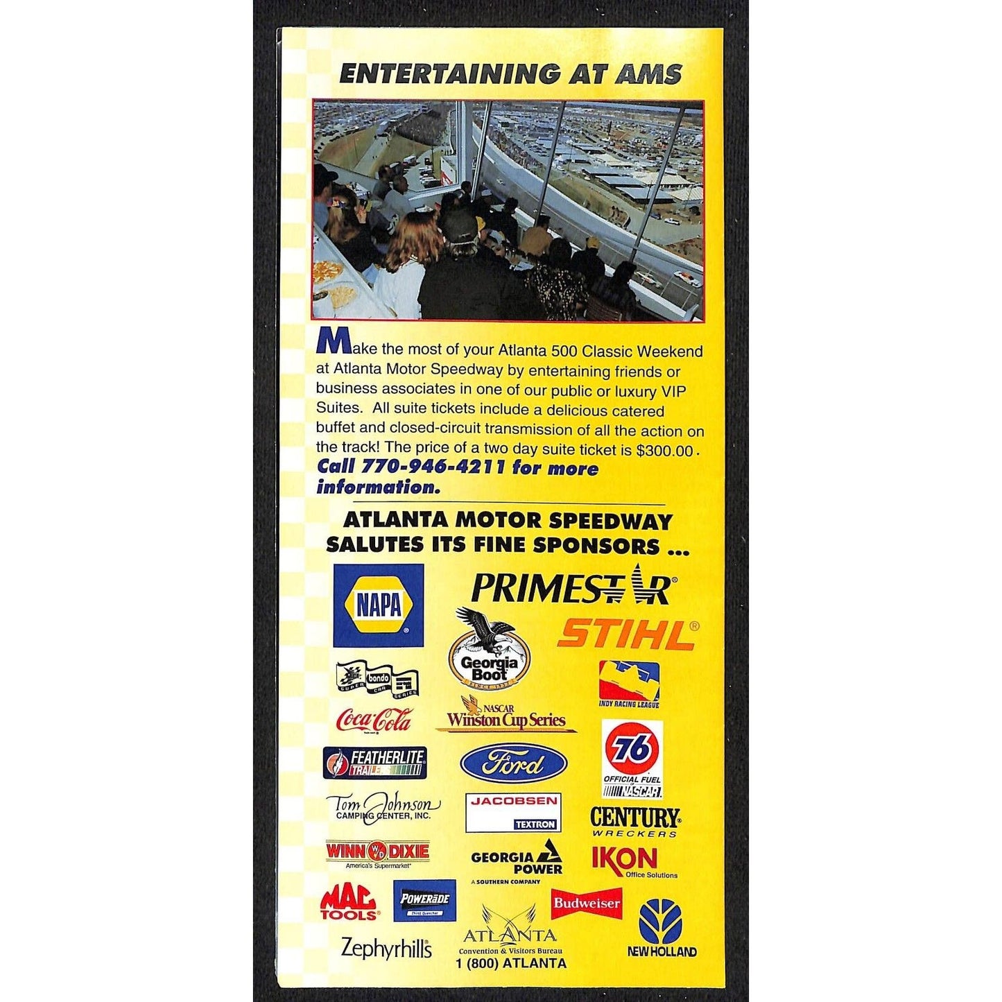 1998 Atlanta 500 Classic Indy Racing - Atlanta Motor Speedway Brochure - VGC