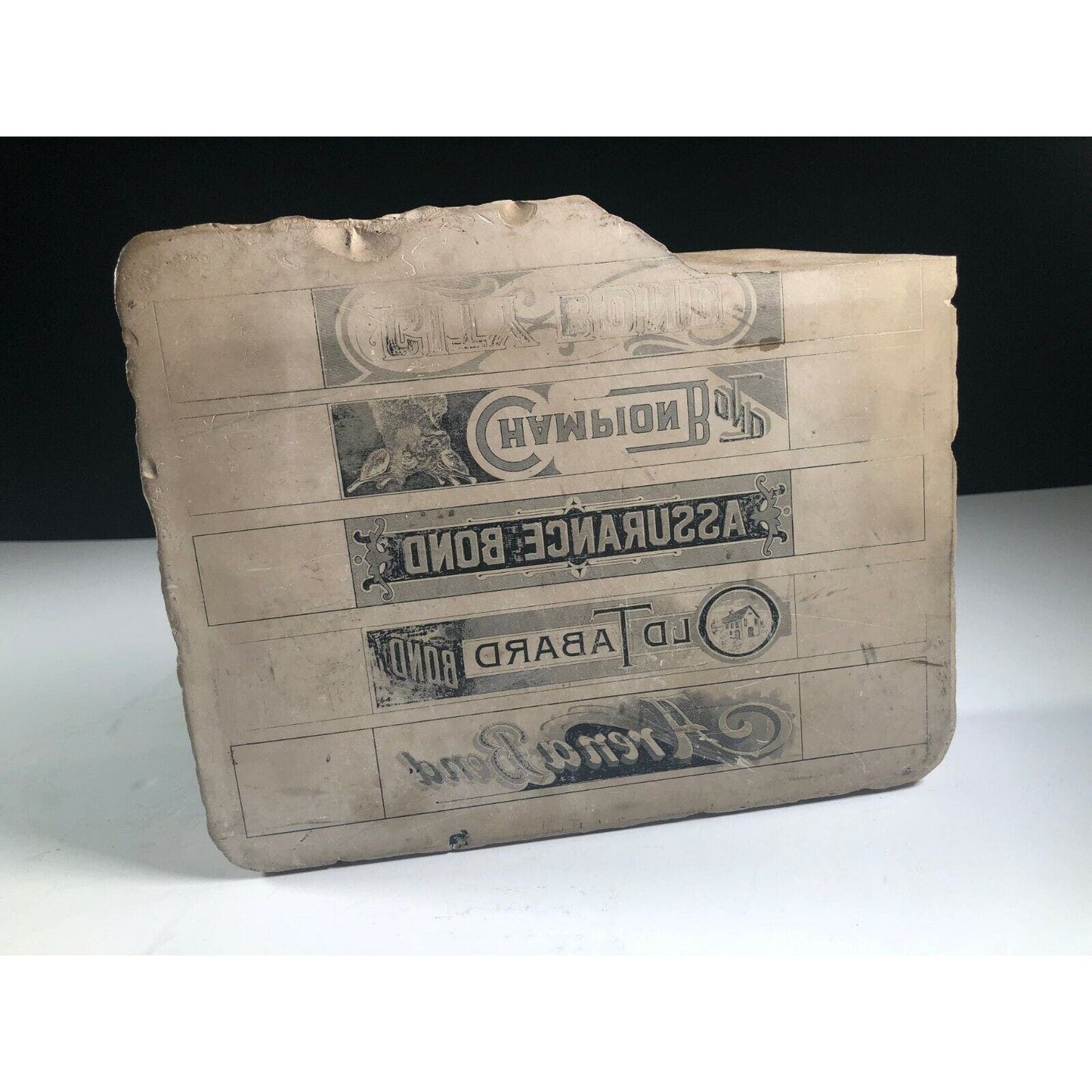 1890's - 1910's Limestone Lithography Stone - Bond Company Engravings - Heavy!