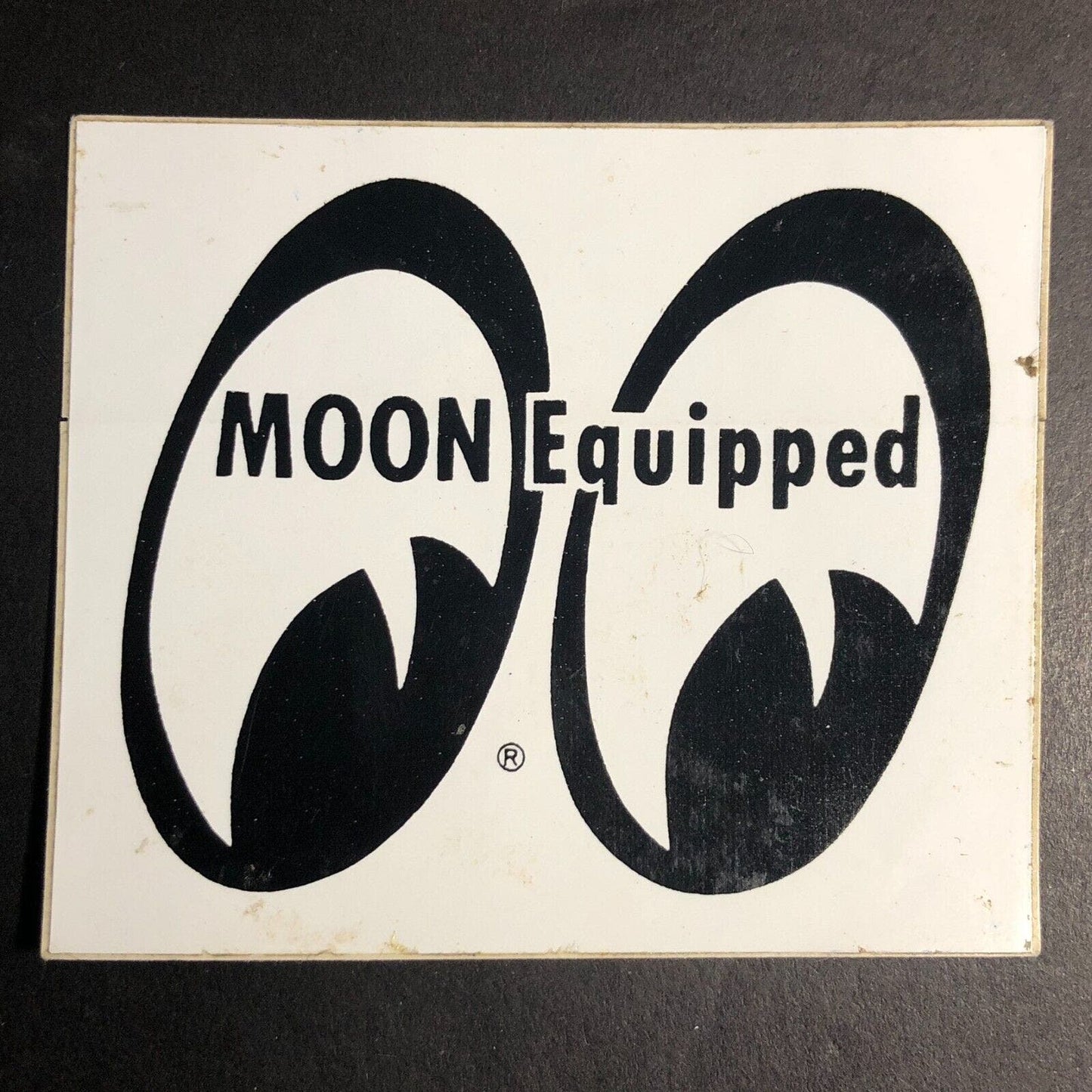 "Moon Equipped" Performance Auto Racing Sticker 2 3/4" c1970 Black / White