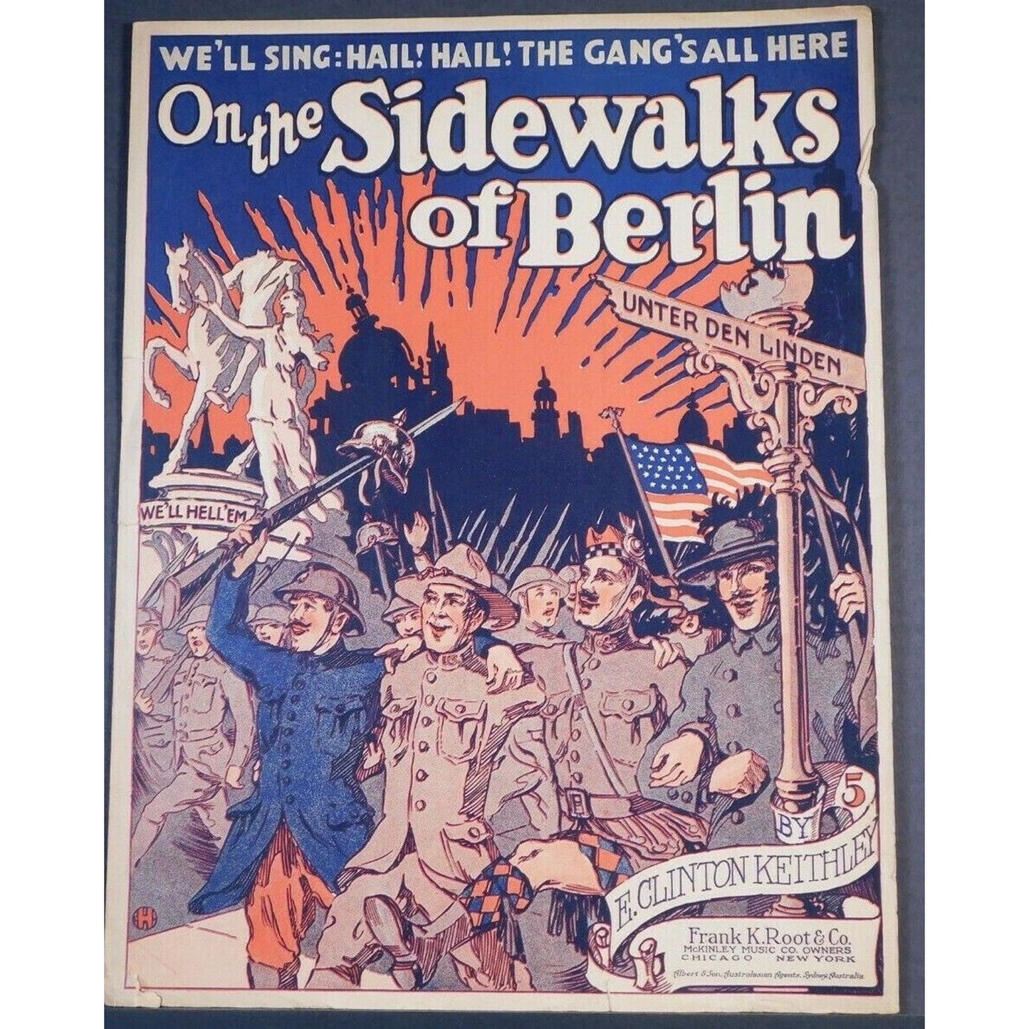 WWI Sheet Music- "On The Sidewalks Of Berlin" Must See Graphics