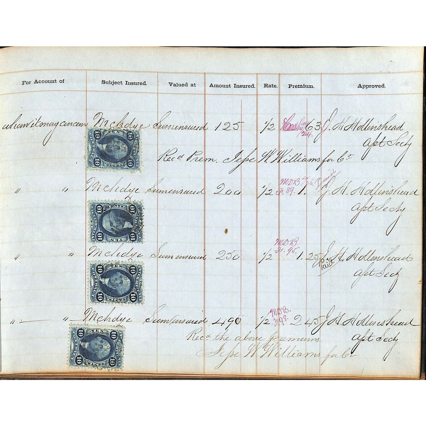 1865 Marine Shipping Document Insurance Ledger Book Henry D. Sherrerd Signatures